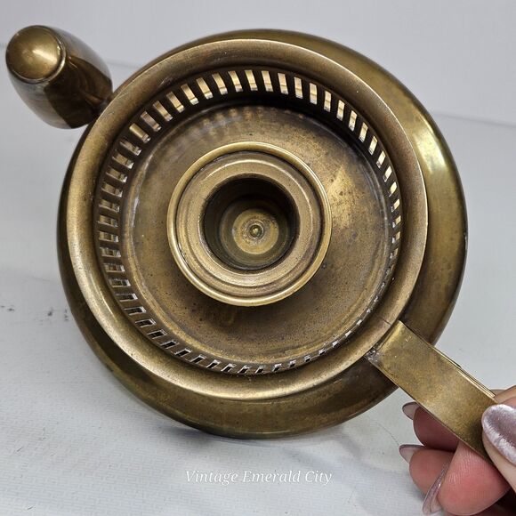 Vtg Antique Brass Chamberstick Rare Candle Holder W Handle Tapered Candelabra - Picture 3 of 13